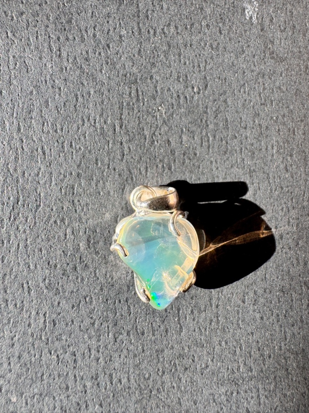 Opalite Heart Pendant Necklace in Iridescent White